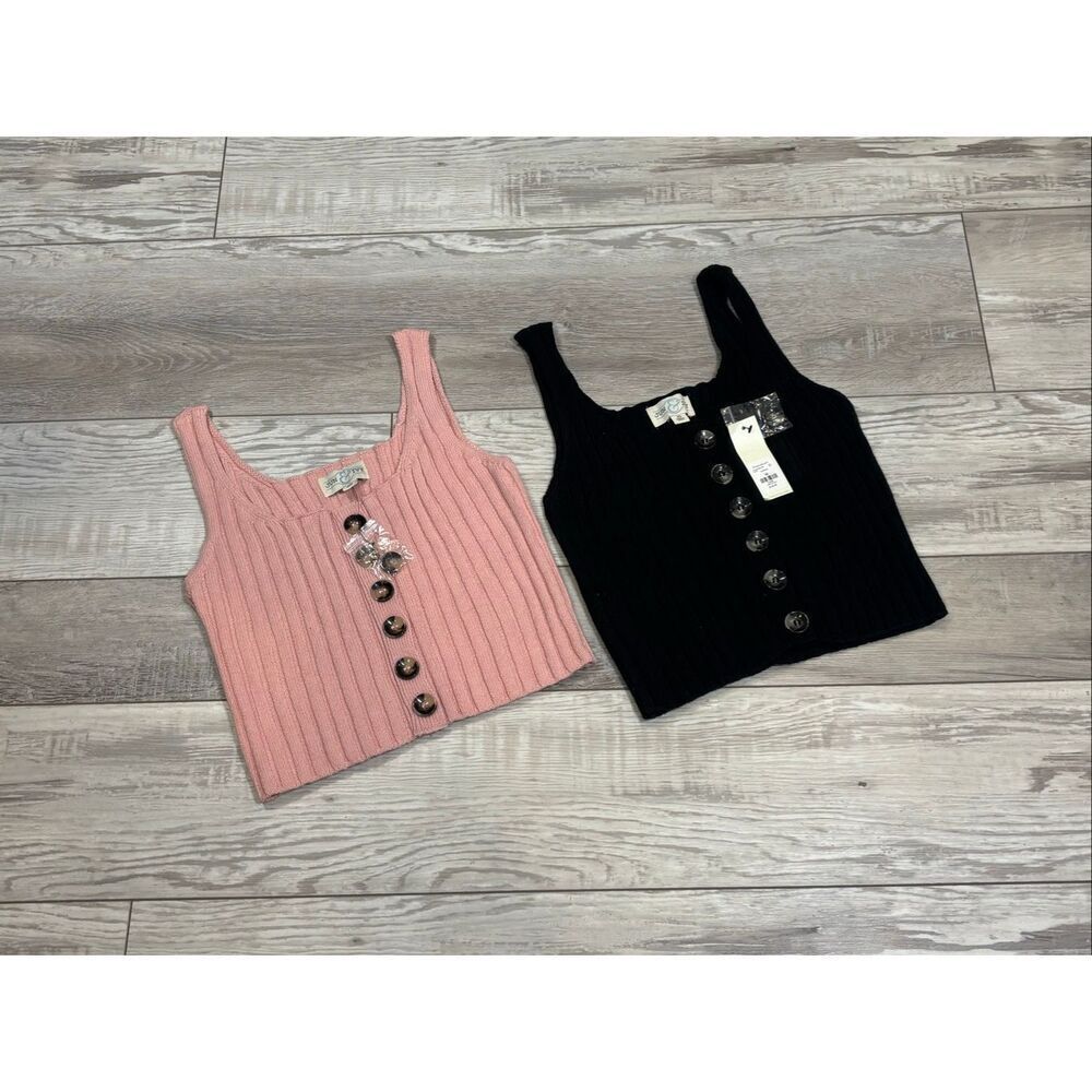Jun & Ivy sweater knit pink & black crop tank top size XS